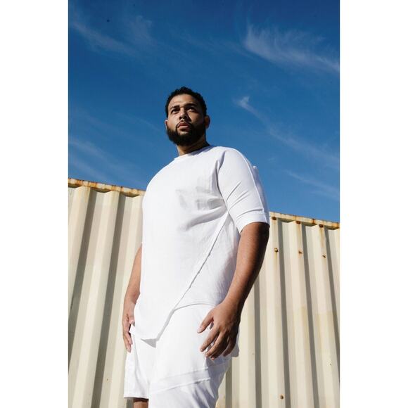 Oublier Axis Longline Tee Purple Asymmetric Raw Hem TShirt Mens Big & Tall 1X XL - Picture 9 of 9